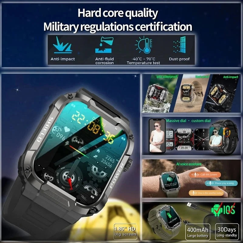 XIAOMI-Relógio Inteligente Militar Robusto à Prova D'Água para Homens, 1.85 '', AI Voice, Chamada Bluetooth, Smartwatch, Android, IOS, Negócios, 2023